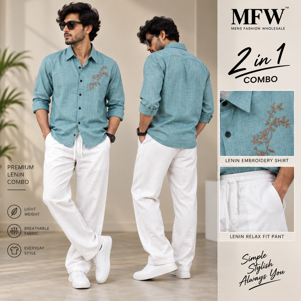 2 in 1 combo Lenin embroidery Work shirts + Lenin relax fit pant buy@600 rs only