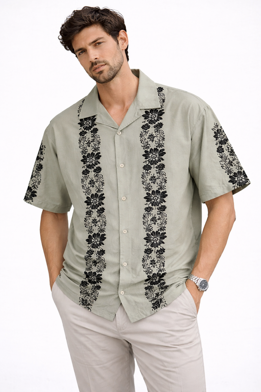 Cuban Collar Oversize Drop Shoulder Polo Designer printed Shirts buy @249 (green)