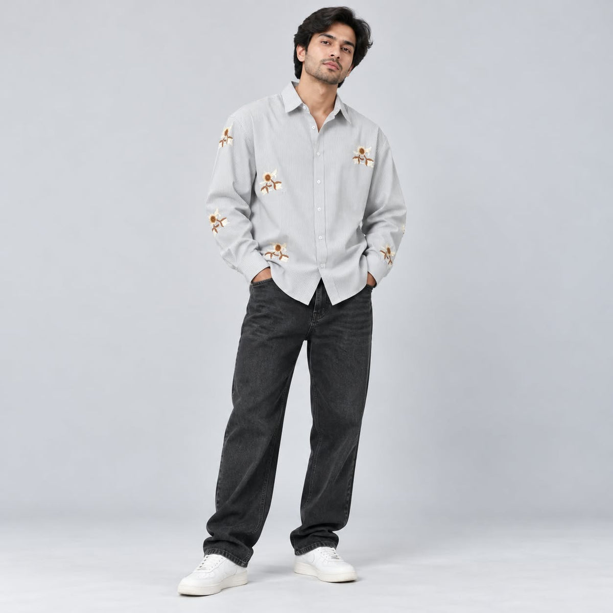 2 in 1 combo Oxford embroidery work shirts + mom fit jeans pant buy @600 rs only