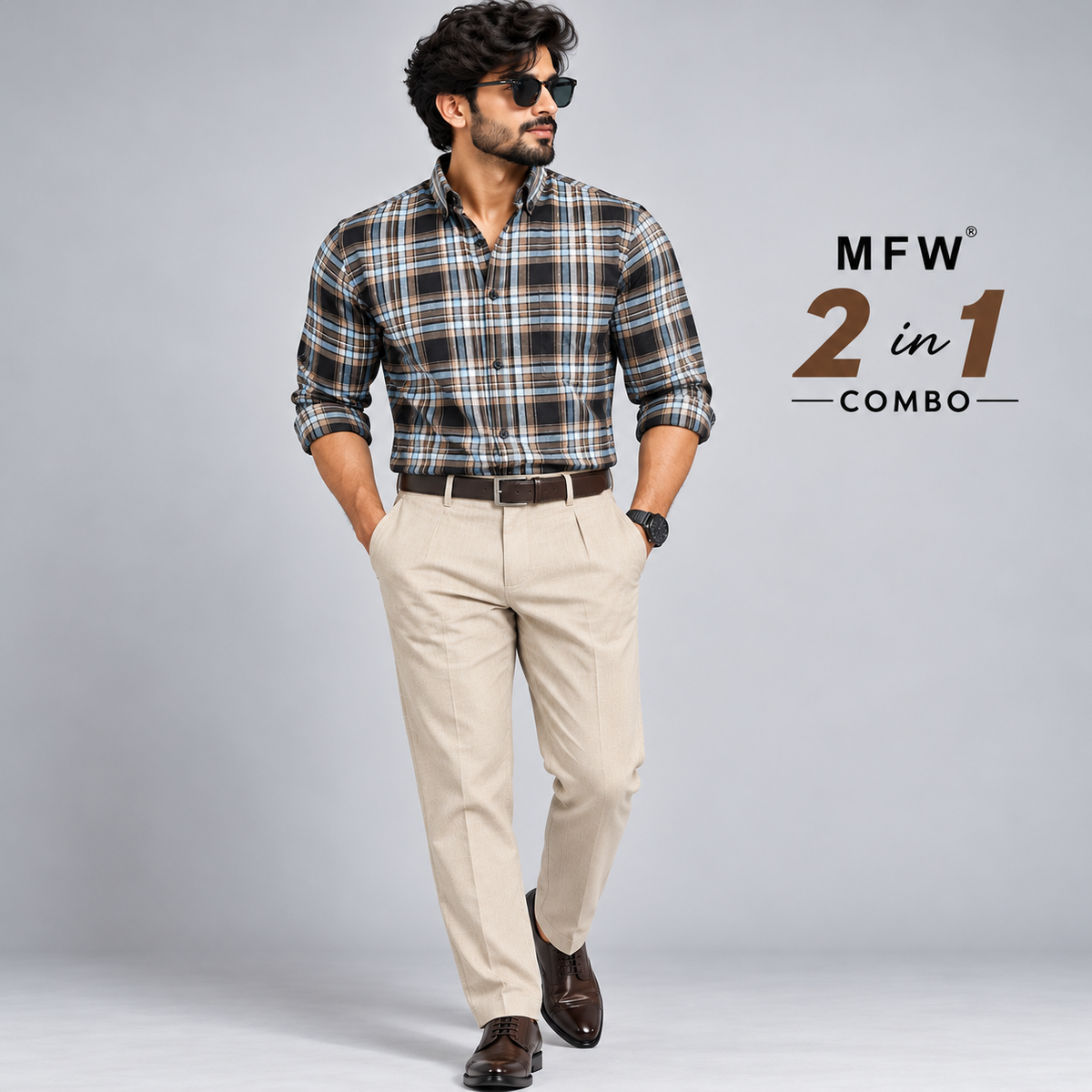 2 in 1 Combo oxford checked shirts + Lenin polo fit pant buy @600rs only
