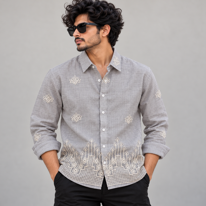 Men's Full sleeve lenin  Bottom Embroidery Shirts single pcs @350 and Buy 3 pc combo @999