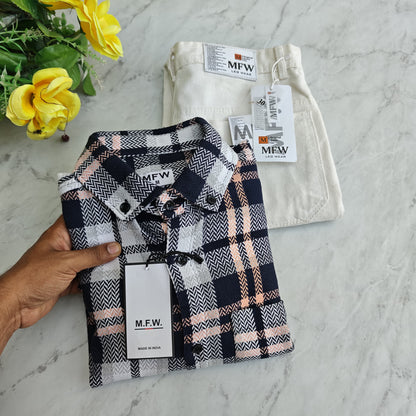 2 in 1 combo MFW Old money korean weaving shirts + plain momfit jeans pant combo buy @600 rs only(Orange)