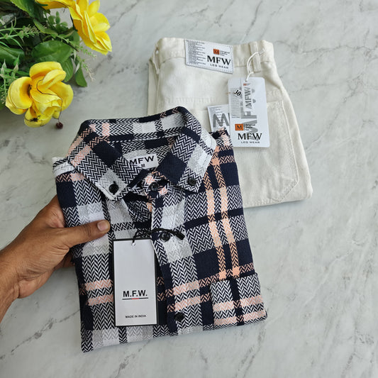 2 in 1 combo MFW Old money korean weaving shirts + plain momfit jeans pant combo buy @600 rs only(Orange)