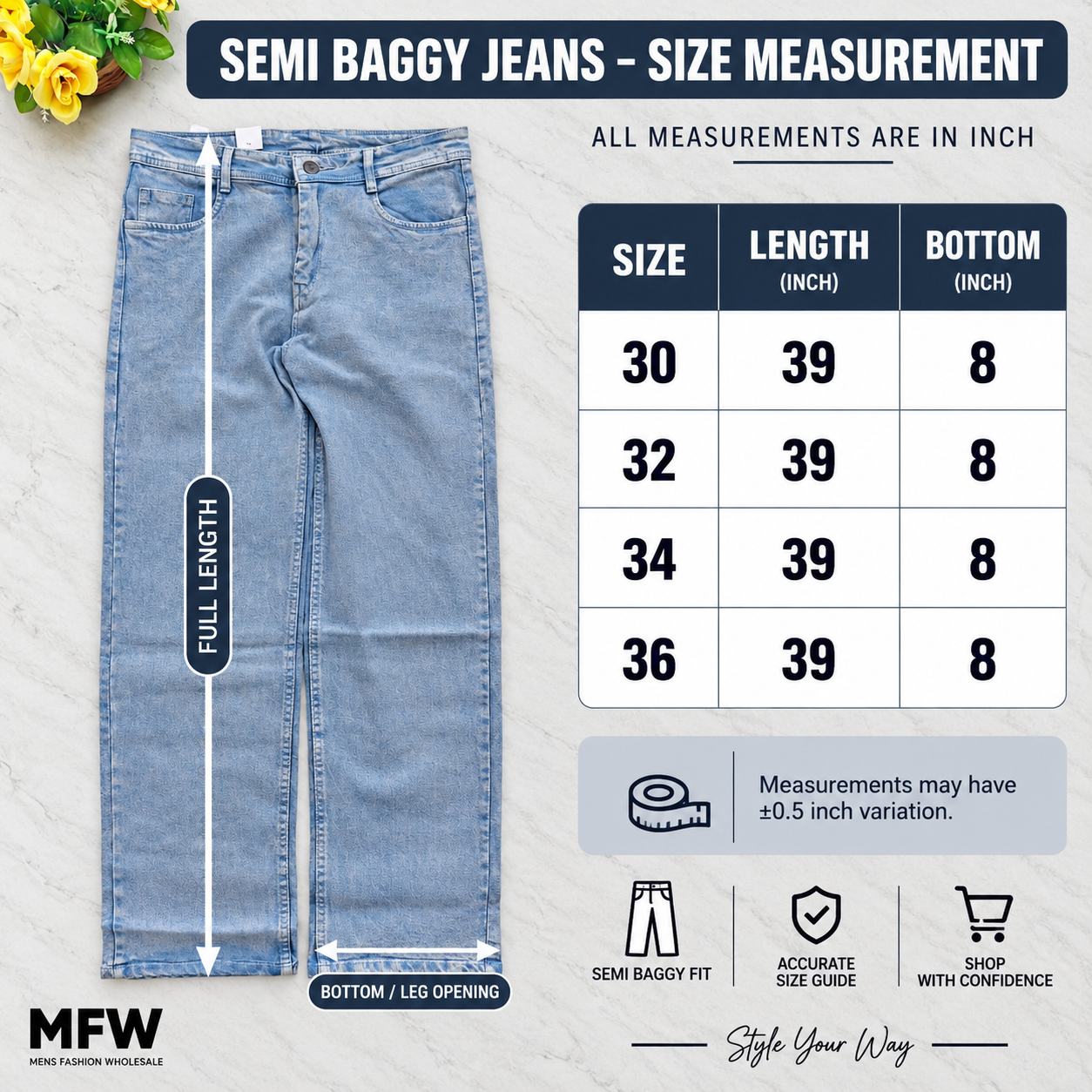 MFW Semi Baggy jeans pants buy@350 rs only