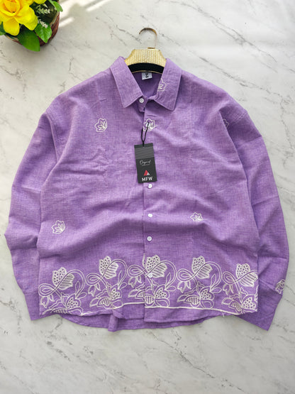 Men's Full sleeve lenin  Bottom Embroidery Shirts single pcs @350 and Buy 3 pc combo @999[D2]