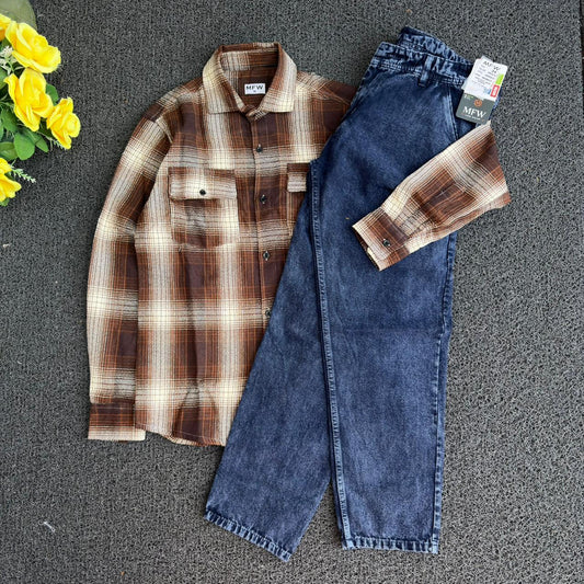 2 in 1 combo Double pocket back print baggy shirts + mom fit jeans buy @600