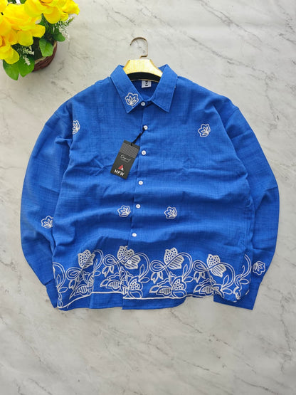 Men's Full sleeve lenin  Bottom Embroidery Shirts single pcs @350 and Buy 3 pc combo @999[D2]