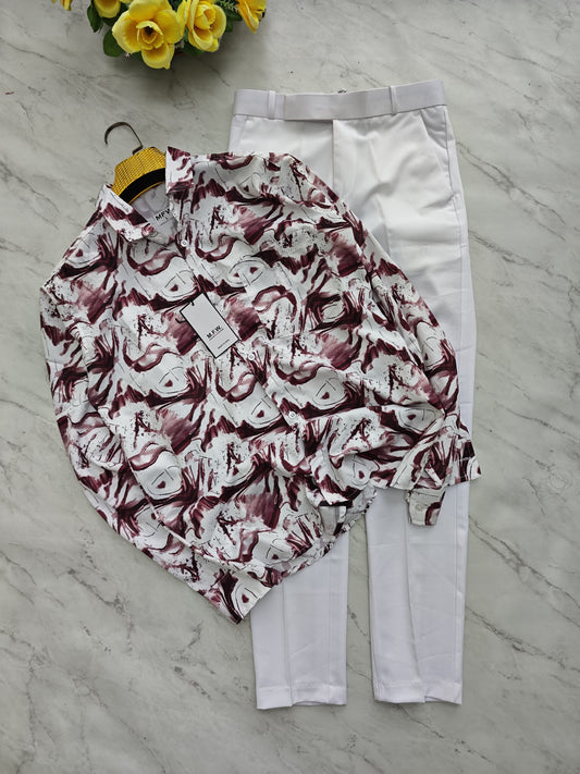 2 in 1 combo MFW viscose printed shirts + Twill fabric polo fit pants combo buy @600 rs only
