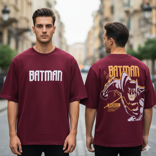 Batman design Round neck Front and back Printed droup shoulder Tshirt 1 pc @199 and 3 pcs @ 499