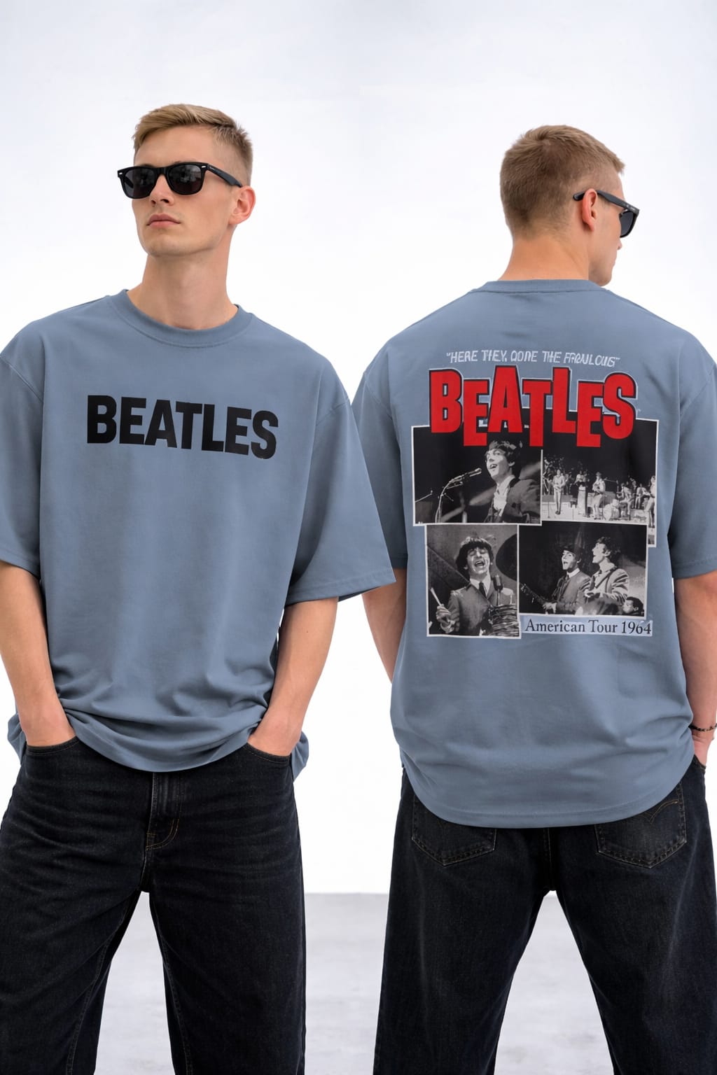 Round neck Front and back print drop shoulder Tshirt 1 pc @199 and 3 pcs @ 499(Beatles Design)