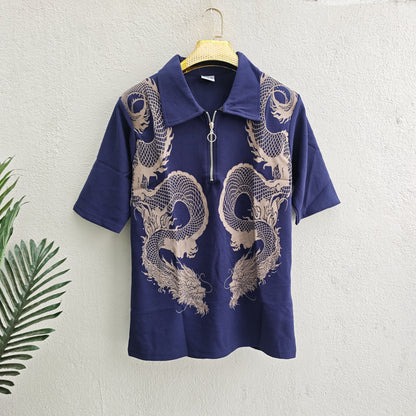 Old money Korean drop shoulder dragon design zipper tshirt buy @250 rs only