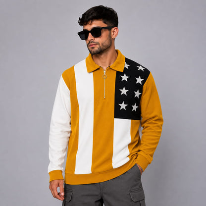 Men's korean Collar printed premium old money Zipper Full sleeve tshirts@249 (Fabric Reference – Please Read Description)
