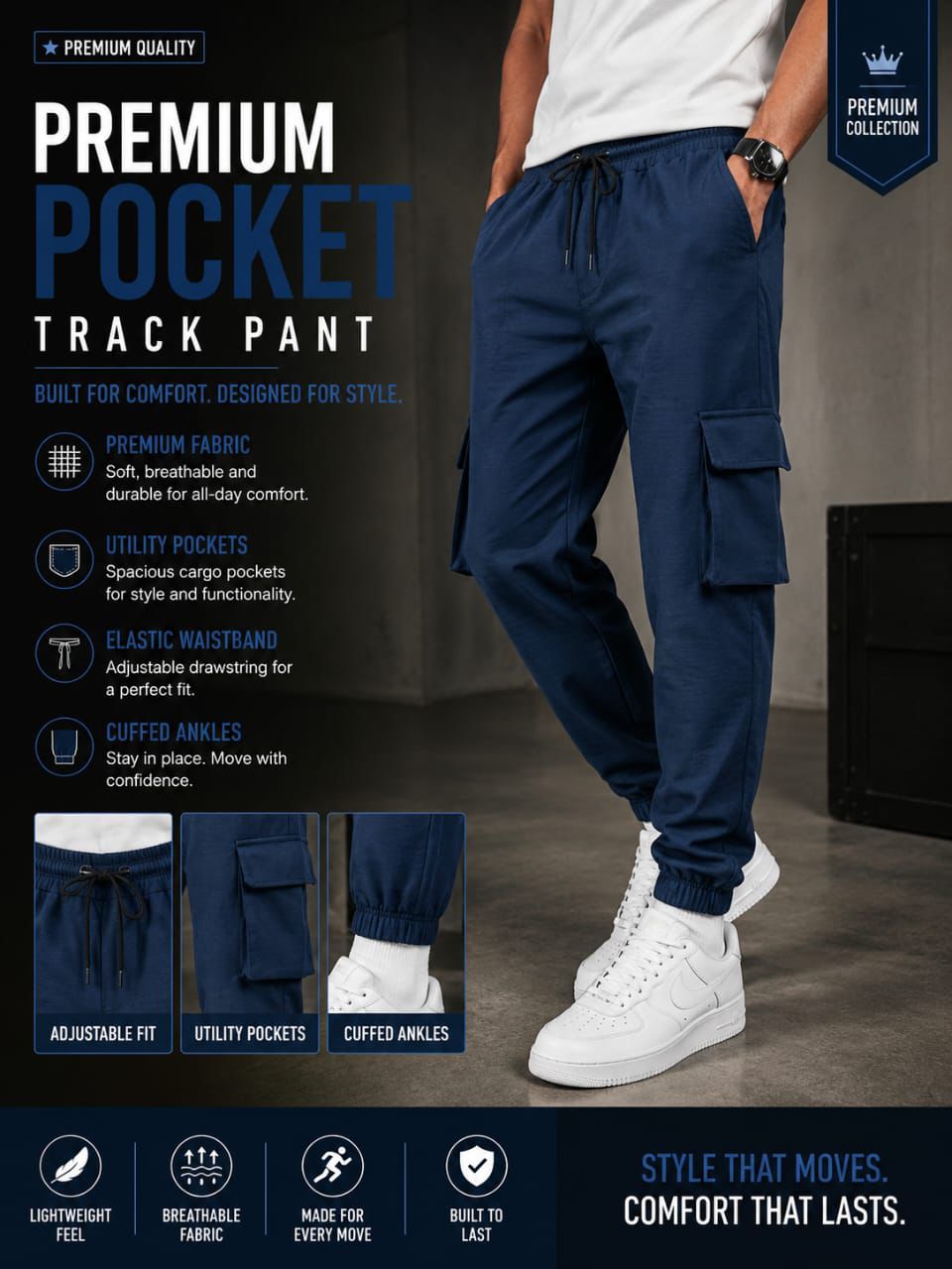 Premium 4 Pocket Cargo Joggers type track pants buy @250 rs only [Navy]