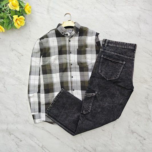 2 in 1 combo korean weaving shirts+ 6 pocket mom fit jeans pant combo buy @600 rs only