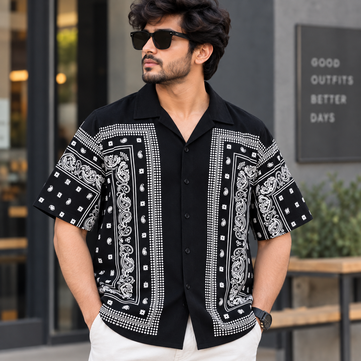 Cuban Collar Oversize Drop Shoulder Polo Designer printed Shirts buy @249
