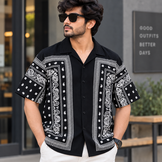 Cuban Collar Oversize Drop Shoulder Polo Designer printed Shirts buy @249
