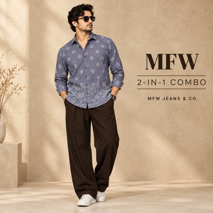 2 in 1 combo MFW bottom printed shirts + korean Baggy pants buy @600 rs only