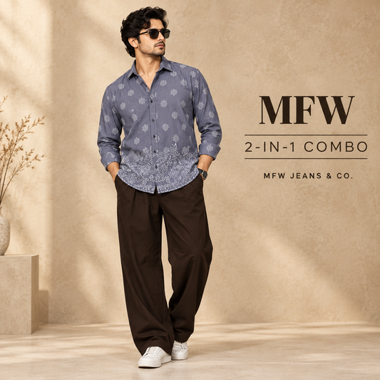 2 in 1 combo MFW bottom printed shirts + korean Baggy pants buy @600 rs only