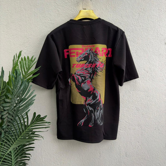 Round neck Front and back print droup shoulder Tshirt 1 pc @199 and 3 pcs @ 499(Black)