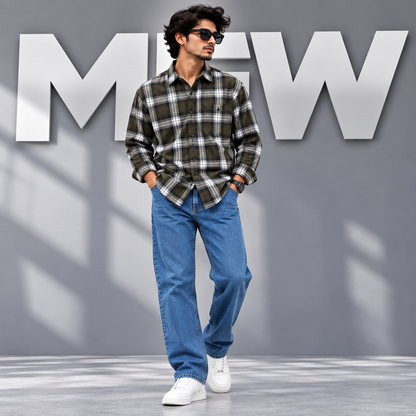 2 in 1 combo Flannel checked shirts+ semi baggy jeans pants buy @600 rs only