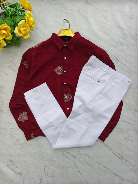 2 in 1 combo MFW Lenin embroidery shirts + twill fabric lenin polo fit pant combo buy @600 rs