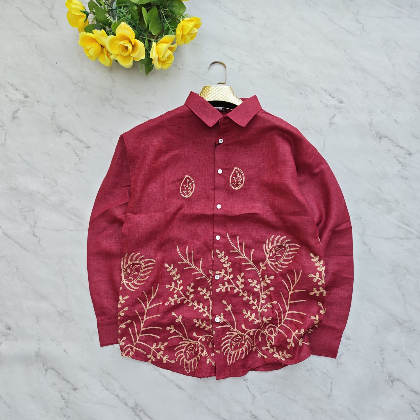 Men's full sleeve Lenin bottom embroidery shirt single pcs @350 and Buy 3 pc combo @999
