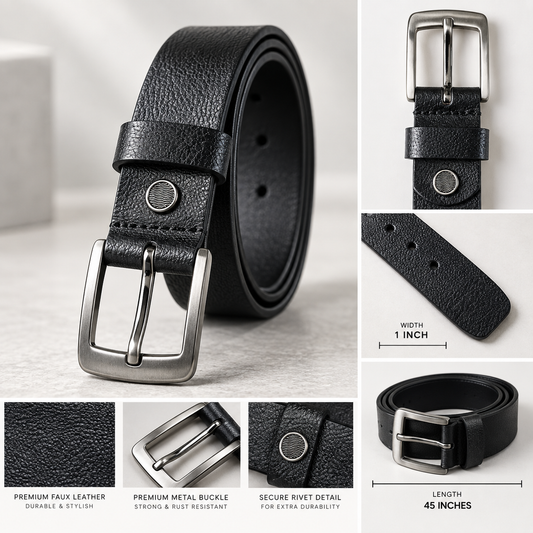 Mfw Old Money Premium Leather slim fit but @200rs (Black with silver buckle) OM-1