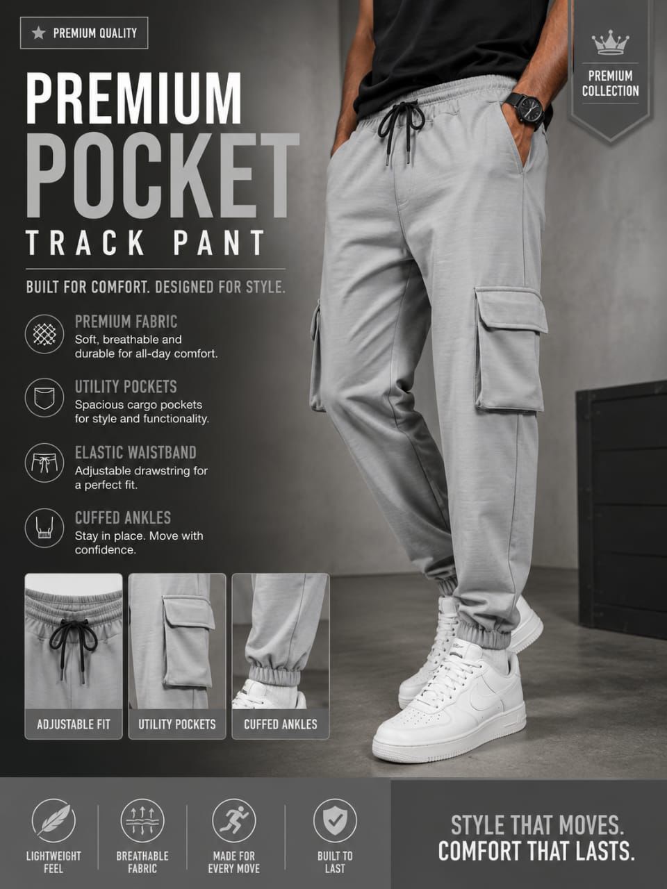 Premium 4 Pocket Cargo Joggers type track pants buy @250 rs only [Ash]