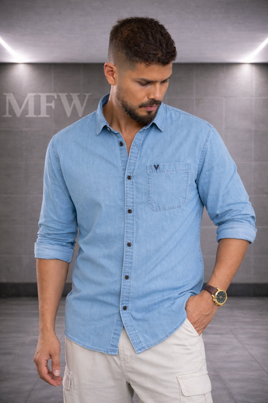 Mfw single pocket Denim Shirts single pcs @350 and Buy 3 pc combo @999