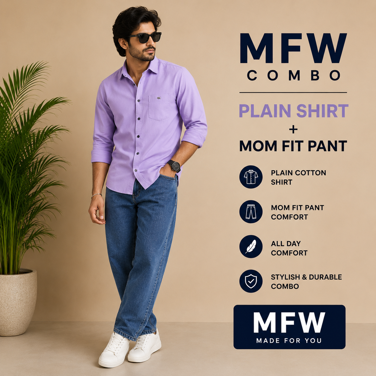 2 in 1 combo MFW plain shirts + mom fit pant buy @600 rs only