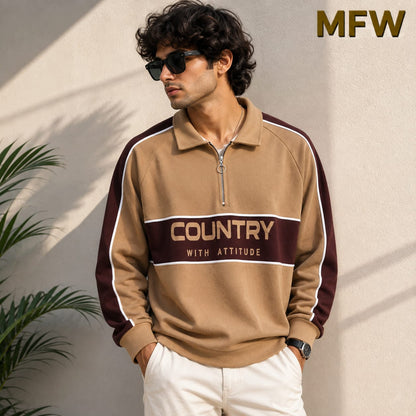 Men's korean Collar premium old money Zipper Full sleeve tshirts@249 (Fabric Reference – Please Read Description)