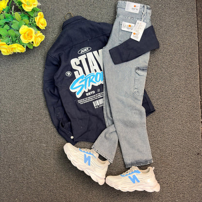 3 in 1 combo back print shirts + 6 pocket mom fit jeans + shoe combo buy @999 rs only