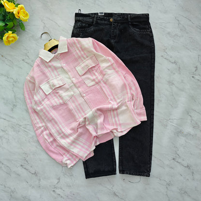 2 in 1 combo double pocket back printed shirts + plain mom fit jeans pant combo buy 550 rs only