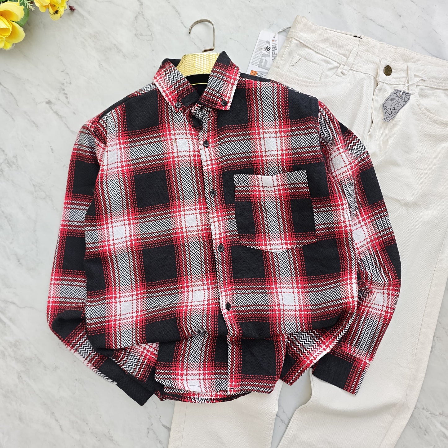 2 in 1 combo MFW Old money korean weaving shirts + plain momfit jeans pant combo buy @600 rs only