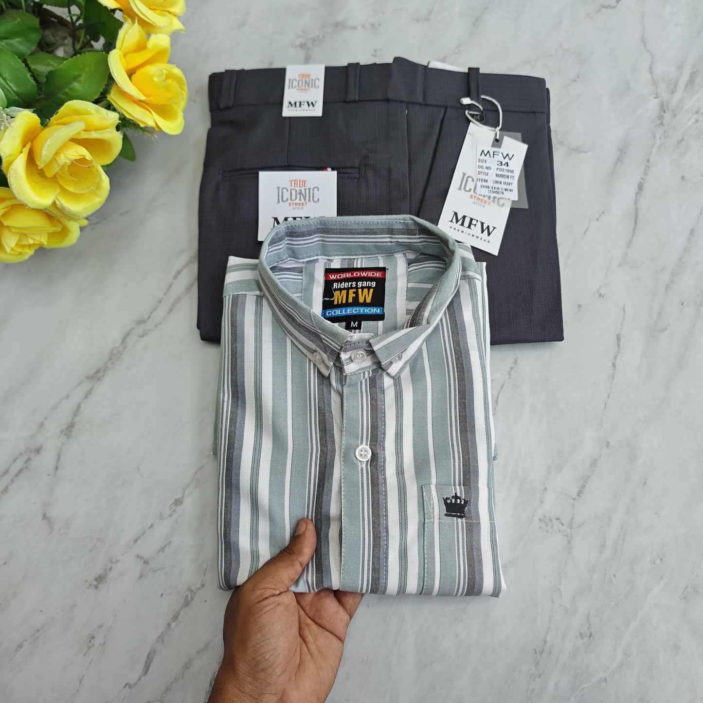 2 in 1 combo Oxford shirts + Lenin polo fit pants combo buy @550 rs only