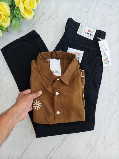 2 in 1 combo Bottom Embroidery shirts + plain mom fit jeans pant buy @600