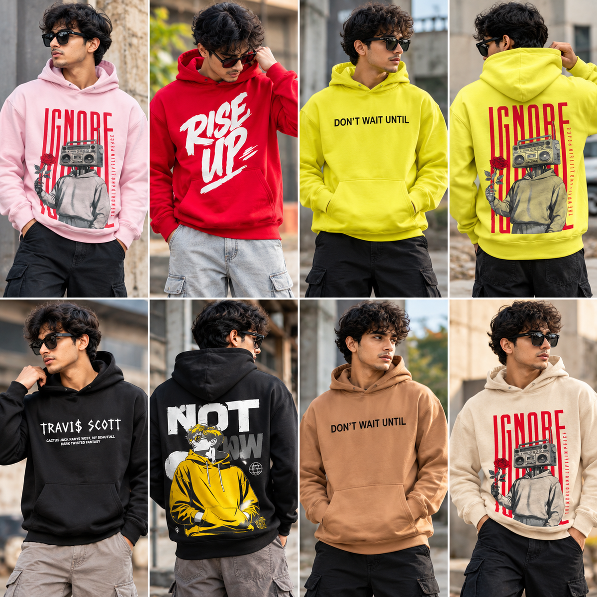 Men's Cotton back printed Hoodies single pcs @299 and Buy 4 pcs combo @999(Random design only no color selection only size selection )