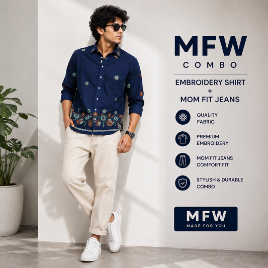 2 in 1 combo Bottom Embroidery shirts + plain mom fit jeans pant buy @600