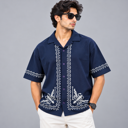 Cuban Collar Oversize Drop Shoulder Polo Designer printed Shirts buy @249