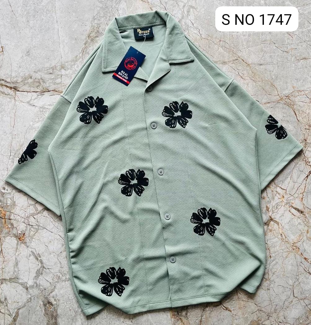 Cuban Collar Oversize Drop Shoulder Polo Designer Shirts buy @249(Green)