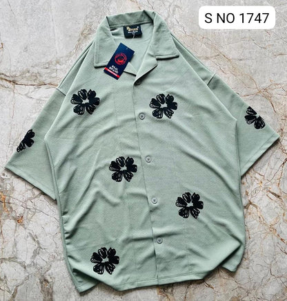 Cuban Collar Oversize Drop Shoulder Polo Designer Shirts buy @249(Green)