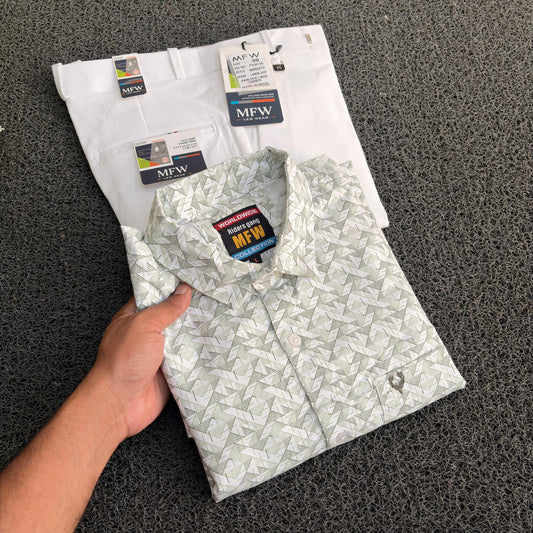 2 in 1 combo mfw Printed Shirts+ Lenin polo fit pants buy @550 rs only