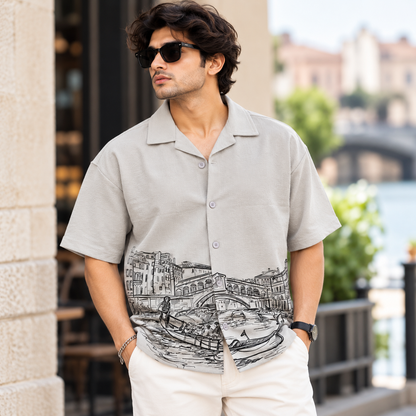 Cuban Collar Oversize Drop Shoulder Polo Designer printed Shirts buy @249