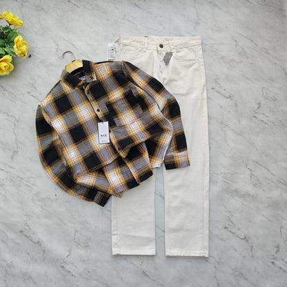 2 in 1 combo MFW Old money korean weaving shirts + plain momfit jeans pant combo buy @600 rs only