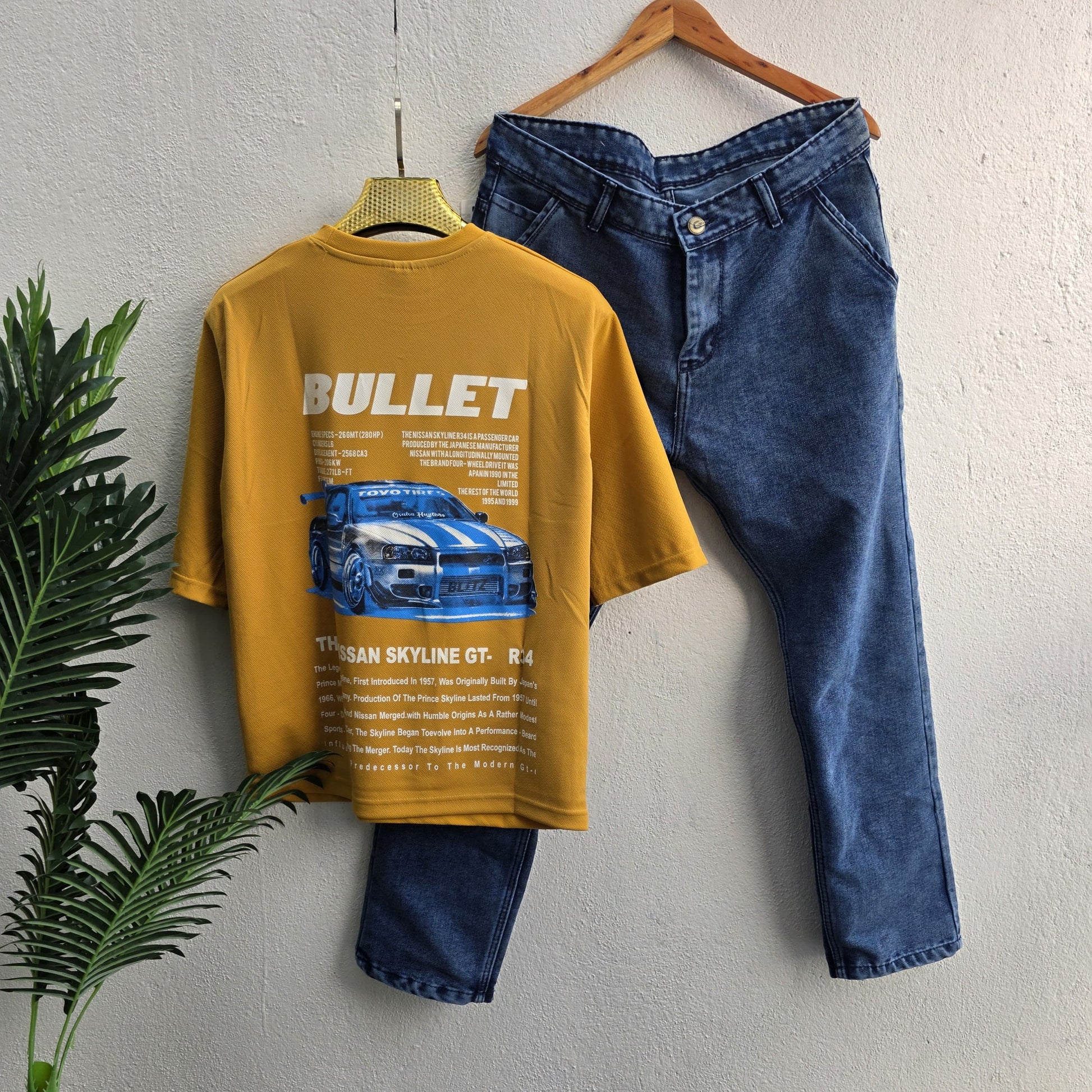 Drop shoulder tshirt and side pocket mom fit jeans combo@499