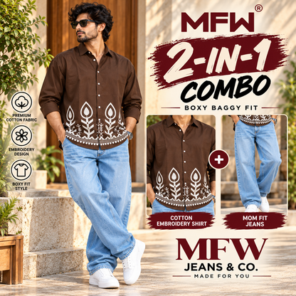 2 in 1 combo MFW border embroidery shirts + mom fit jeans pant buy @600 rs only