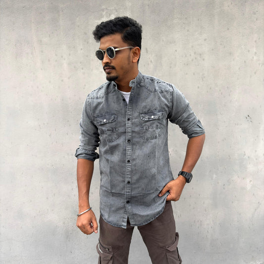 Men's Double pocket Mandarin Denim Shirts single pcs @350 and Buy 3 pc combo @999