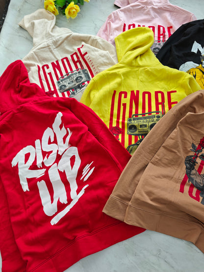 Men's Cotton back printed Hoodies single pcs @299 and Buy 4 pcs combo @999(Random design only no color selection only size selection )