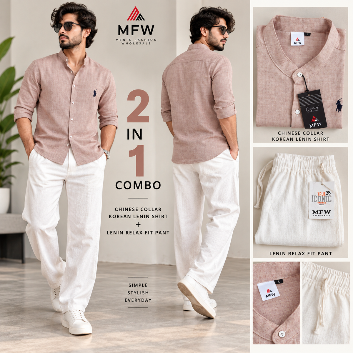 2 in 1 combo Chinese collar Korean lenin shirts + lenin relax fit pants buy @600 rs only