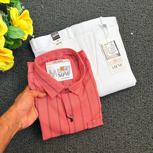 2  in 1 Lenin Stripes model shirts + Penut fabric polo fit pant buy @550 rs only